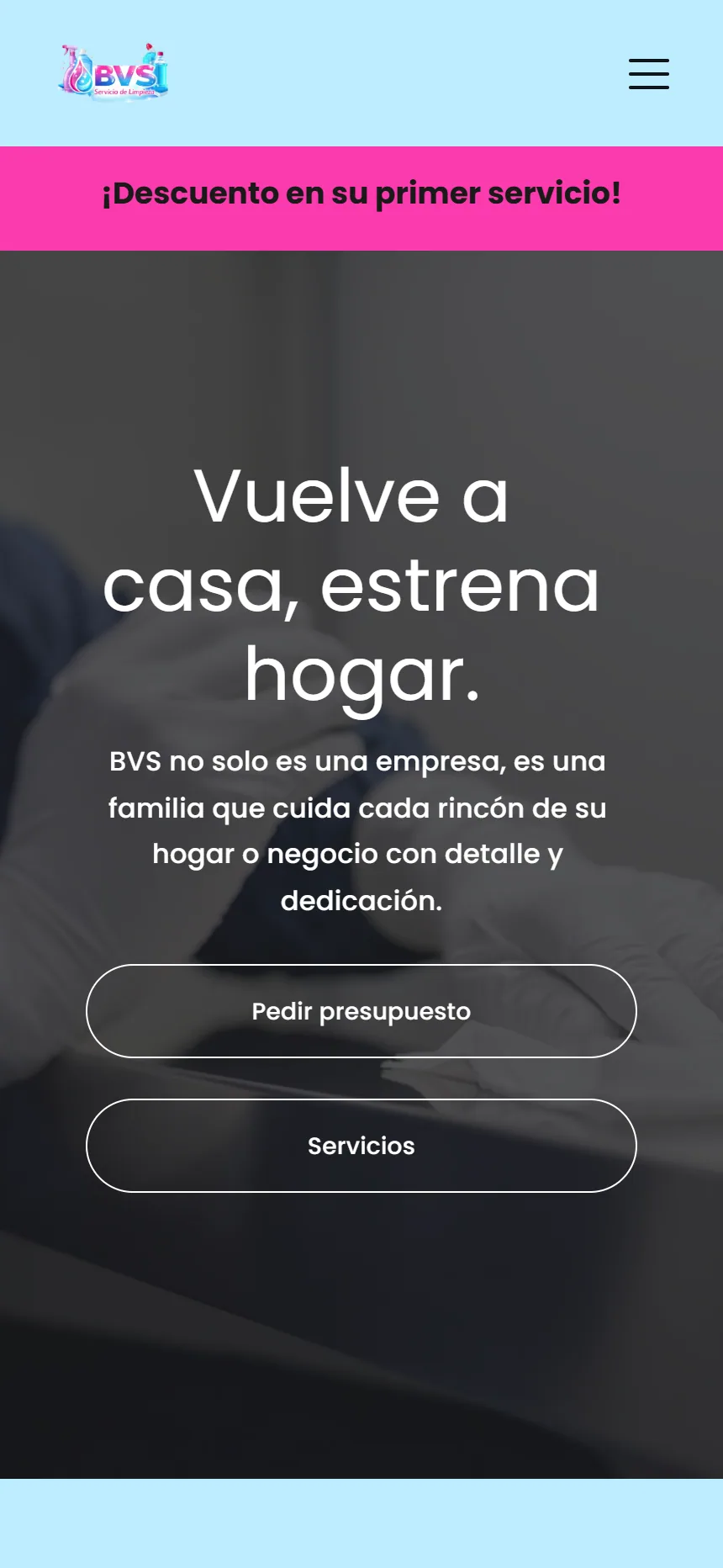 Versió mòbil de la web de BVS Servei de Neteja