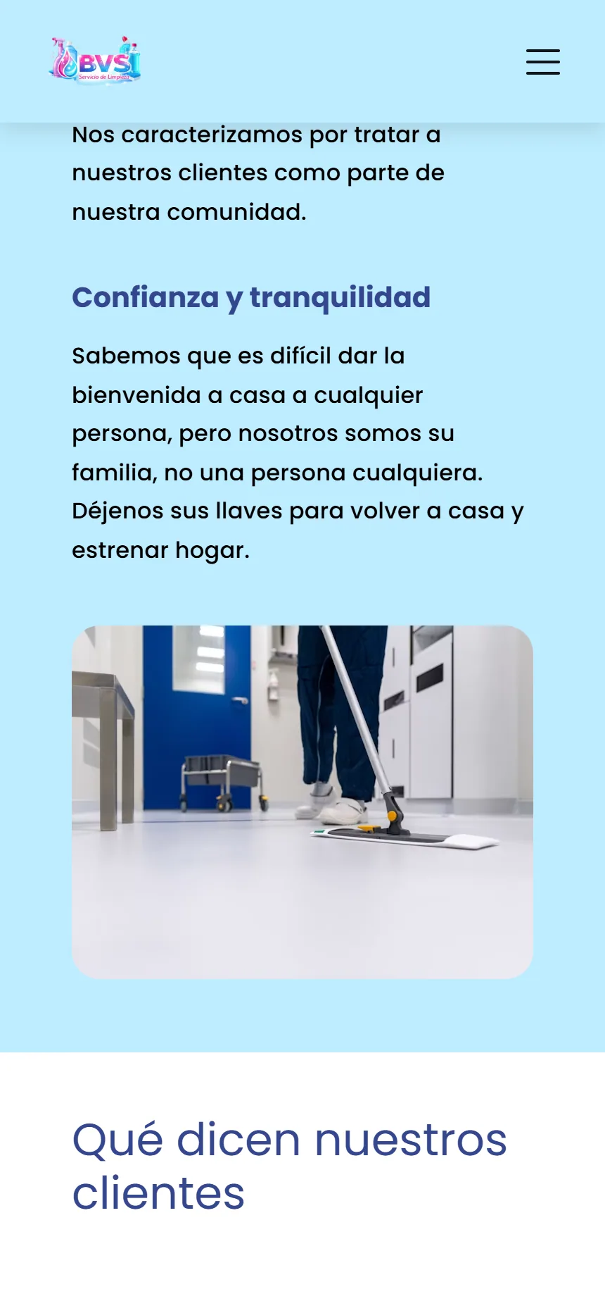 Versió mòbil de la web de BVS Servei de Neteja