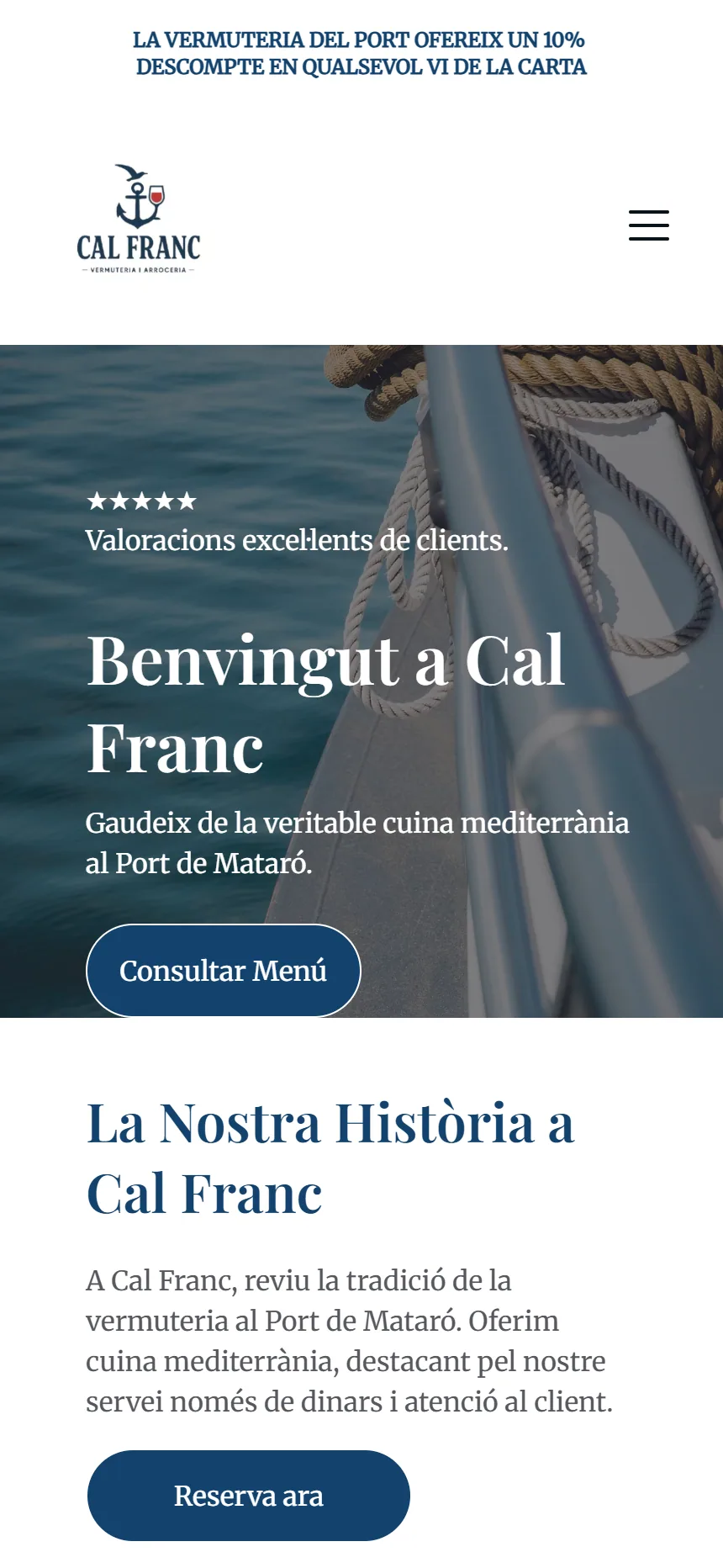 Versió mòbil de la web de Restaurant Cal Franc