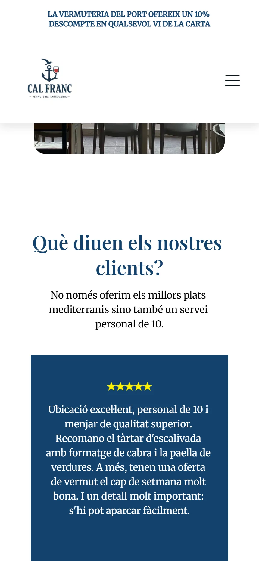 Versió mòbil de la web de Restaurant Cal Franc